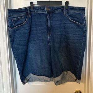 Denim Bermuda Shorts with Cuffed Legs